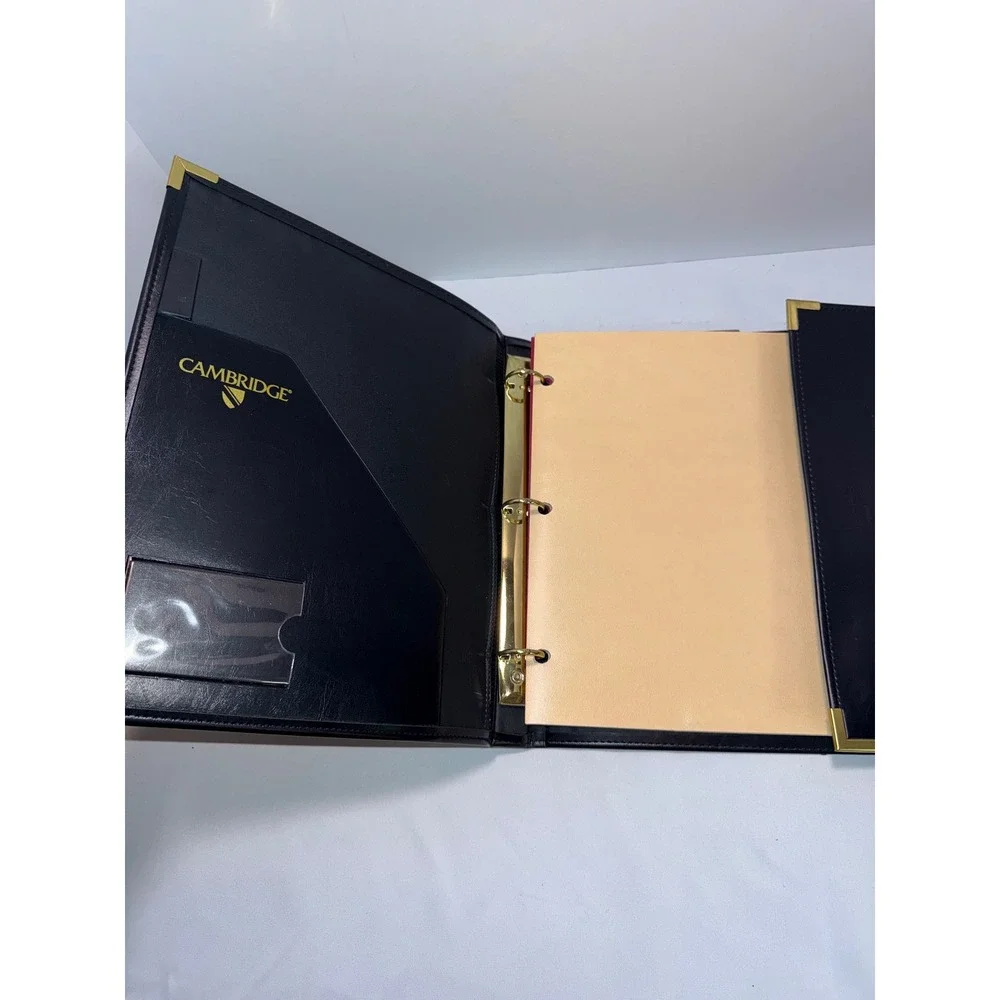 Cambridge Black Faux Leather 3-Ring Binder Portfolio Gold Hardware Executive